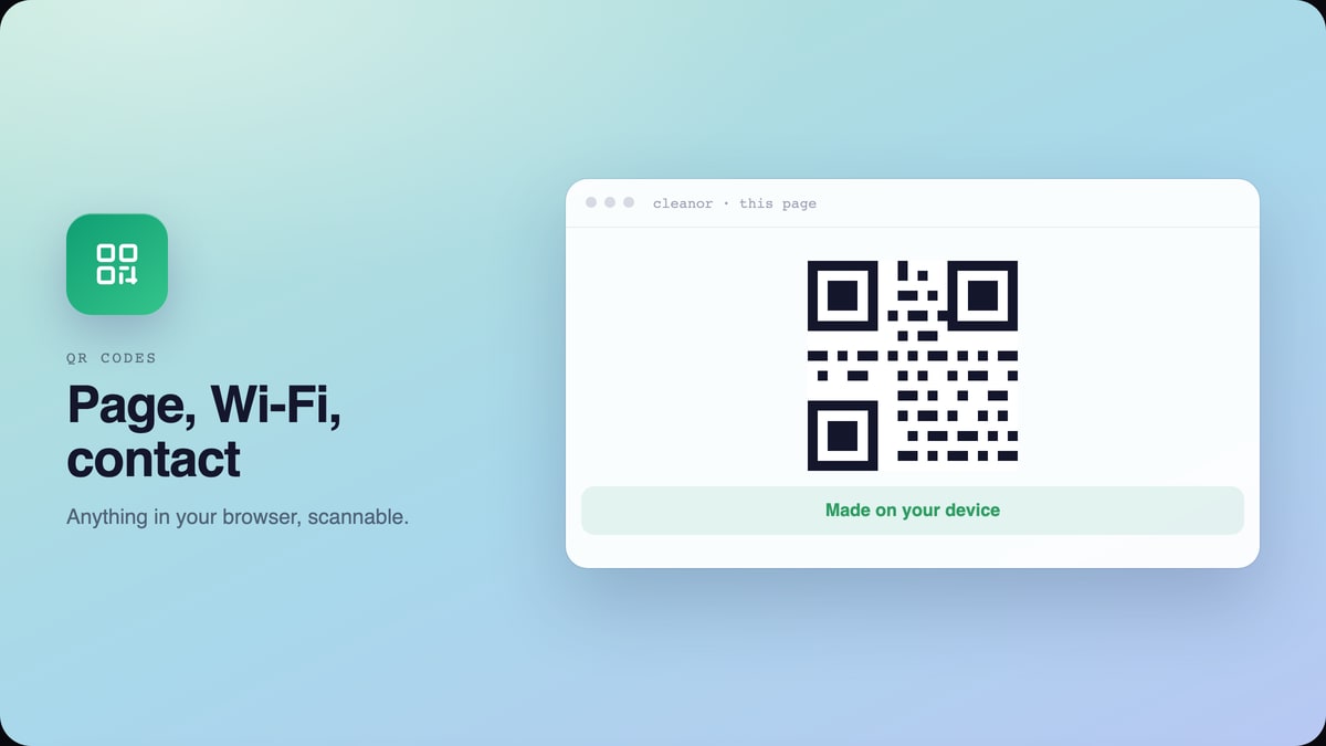 QR Code Generator: Turn a page, a link, your Wi-Fi or a contact into a scannable code.