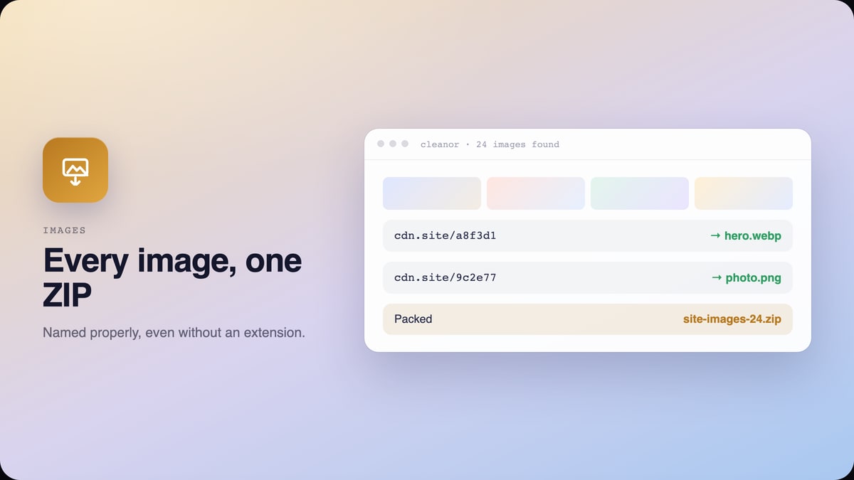Download All Images: Save every image on a page as one ZIP, named properly.