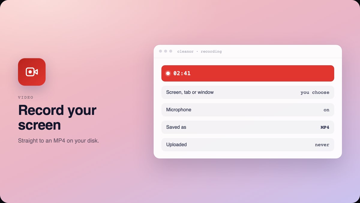 Screen Recorder: Record your screen, a tab or a window, and keep the MP4.