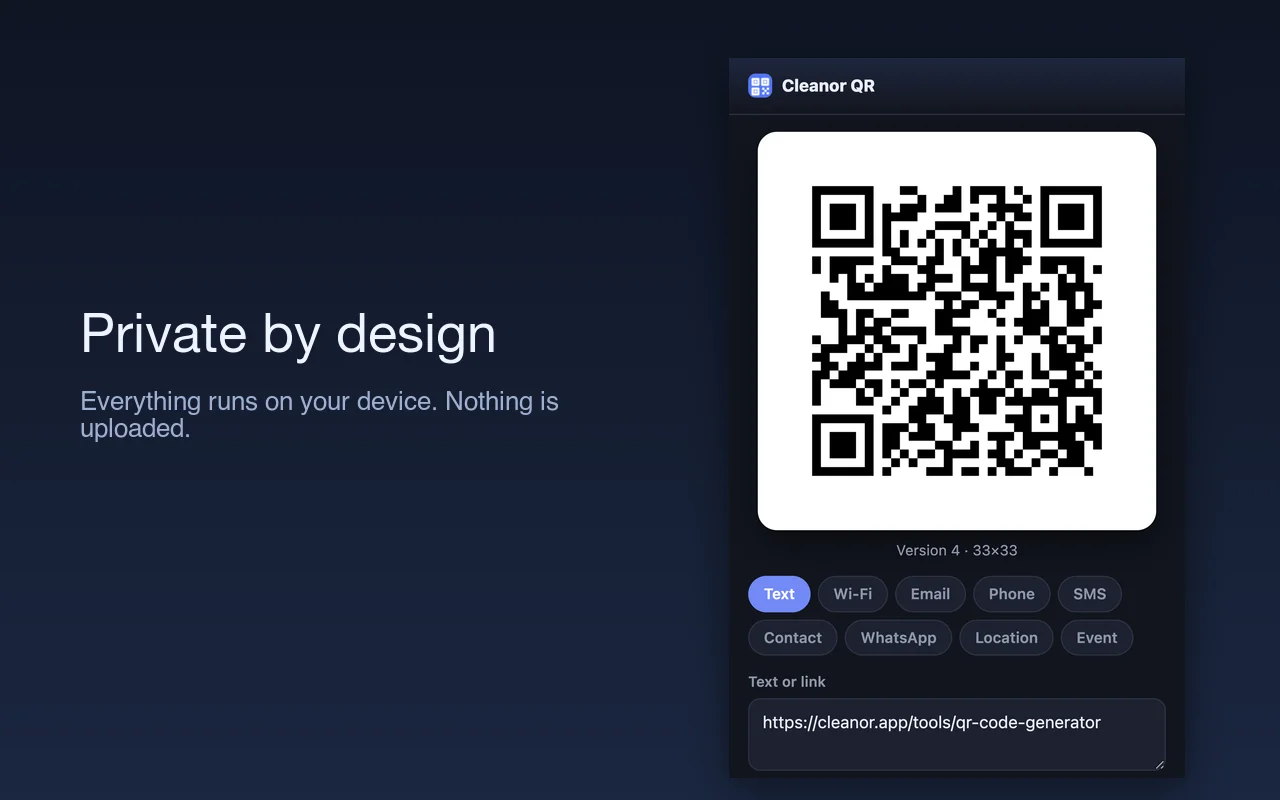 Download, copy or print the code. It is generated on your device, so it works offline.